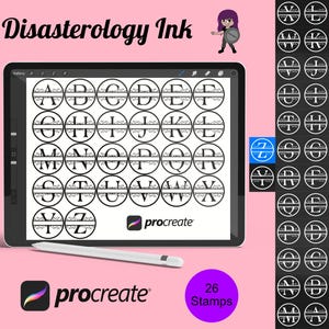 Sellos de pincel con monogramas divididos decorativos para Procreate, 26 sellos con letras