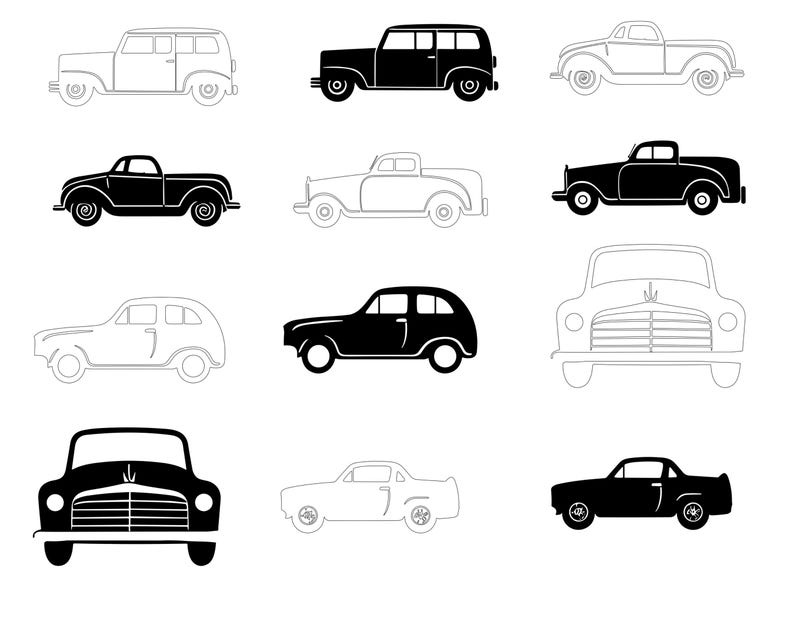 Cars Outlines & Silhouettes Set 3 Procreate Brush Stamps, 64 Car Stamps ...