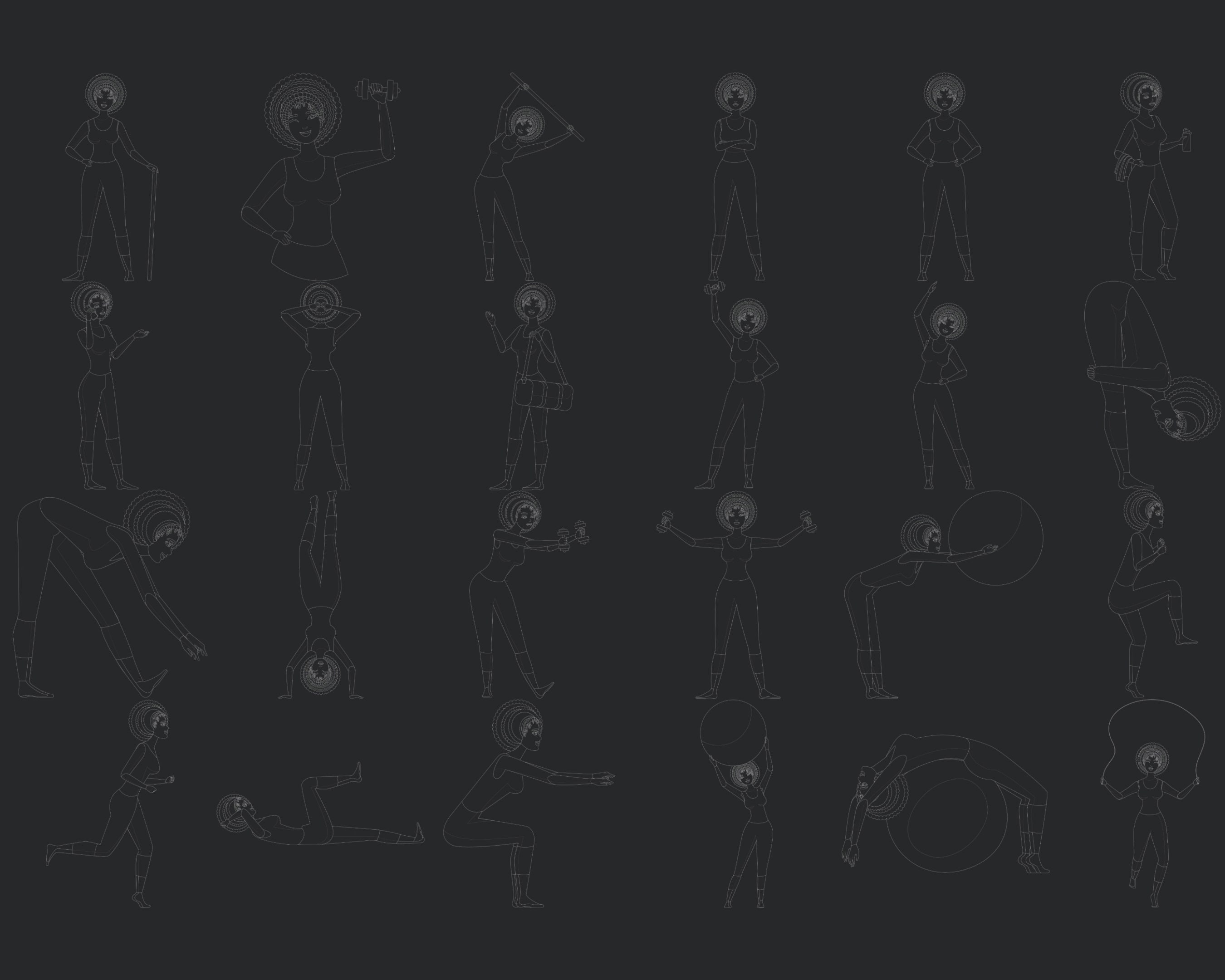 Female Fitness Model Body Poses Set 1 Procreate Brush Stamps, 24 Models ...