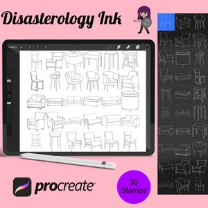 Stoelen en banken Meubelset 1 Procreate Brush Stamps, 30 zitplaatsen