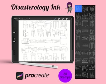 Sillas y Sofás Juego de Muebles 1 Procreate Brush Stamps, 30 Asientos