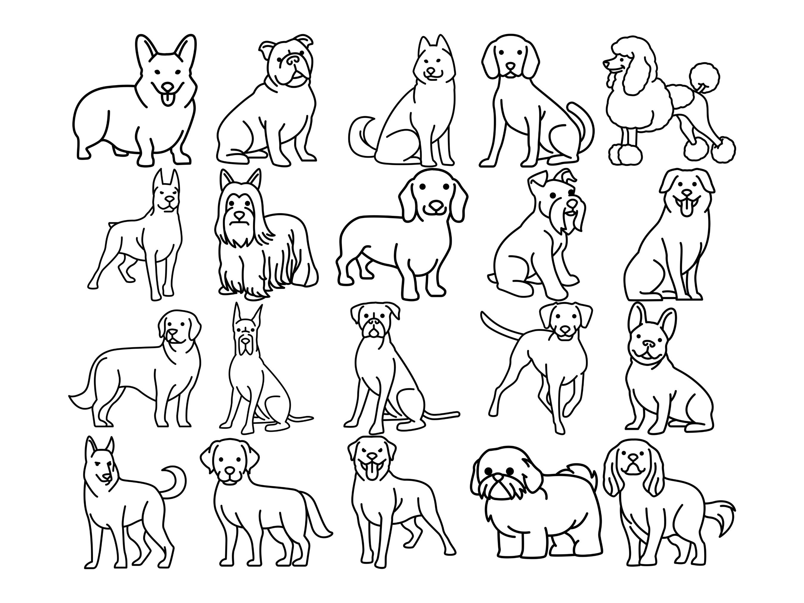 Cartoon Dogs Outlines Procreate Brush Stamps 20 Dog Brushes - Etsy
