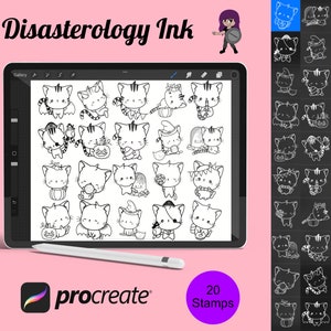 Zestaw Halloween Cats 3 Procreate Brush Stamps, 20 upiornych, uroczych pędzli z kotami