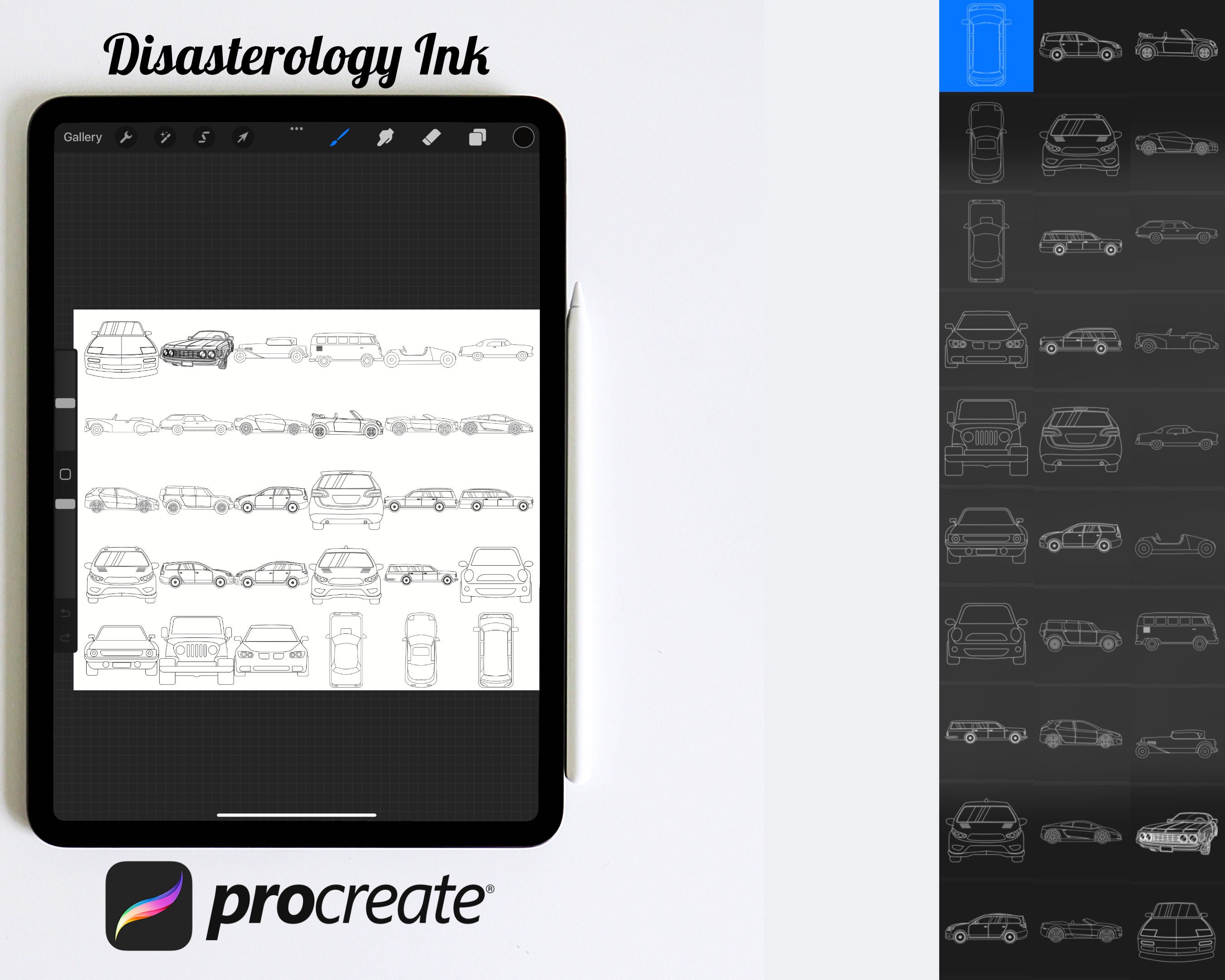 Cars Outlines Set 1 Procreate Brush Stamps, 30 Car Stamps - Etsy