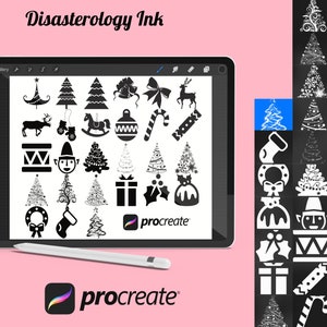 Zestaw stempli pędzlowych Procreate Christmas Winter Elements 11, 27 znaczków świątecznych