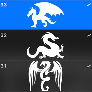 Puede incluir: Tres siluetas de dragones blancos sobre un fondo azul y negro. El drag&oacute;n de arriba est&aacute; mirando hacia la derecha con las alas extendidas. El drag&oacute;n del medio est&aacute; mirando hacia la derecha con la cola enroscada. El drag&oacute;n de abajo est&aacute; mirando hacia la derecha con las alas extendidas y la cola enroscada.