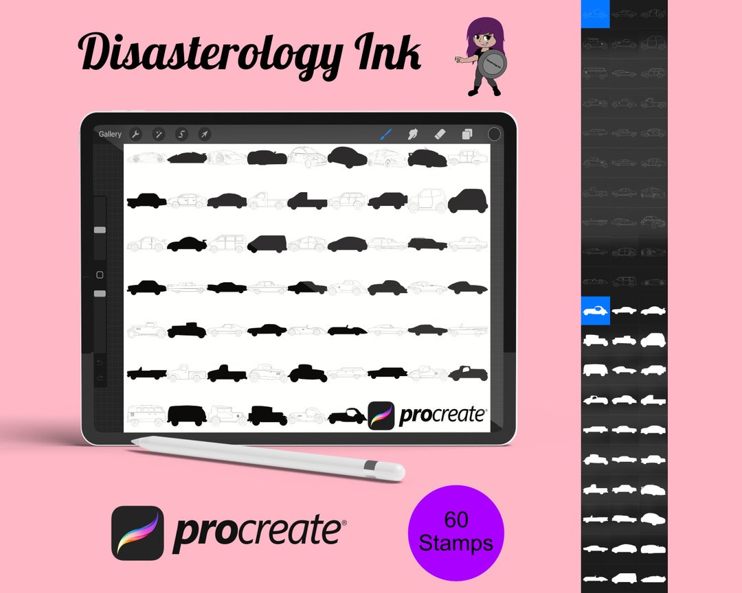 Cars Outlines & Silhouettes Set 2 Procreate Brush Stamps, 60 Car Stamps ...