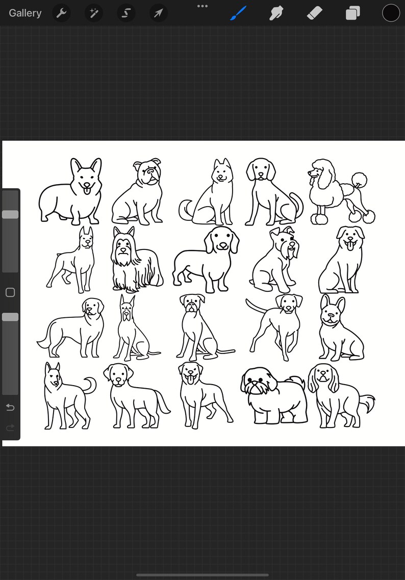 Cartoon Dogs Outlines Procreate Brush Stamps, 20 Dog Brushes Etsy
