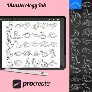 Cartoon Dinosaurs Outlines Set 1 Procreëer penseelstempels, 30 dinosauruscontouren