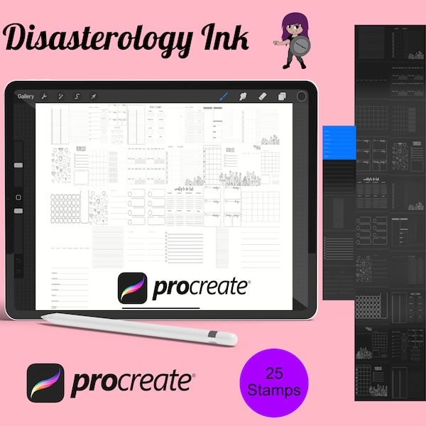 Digital Planner Guide Template Set 2 Procreate Brush Stamps, 25 Planner Templates