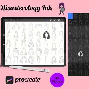 レディース ヘア ファッション セット 6 Procreate ブラシ スタンプ、40 ヘア スタンプ