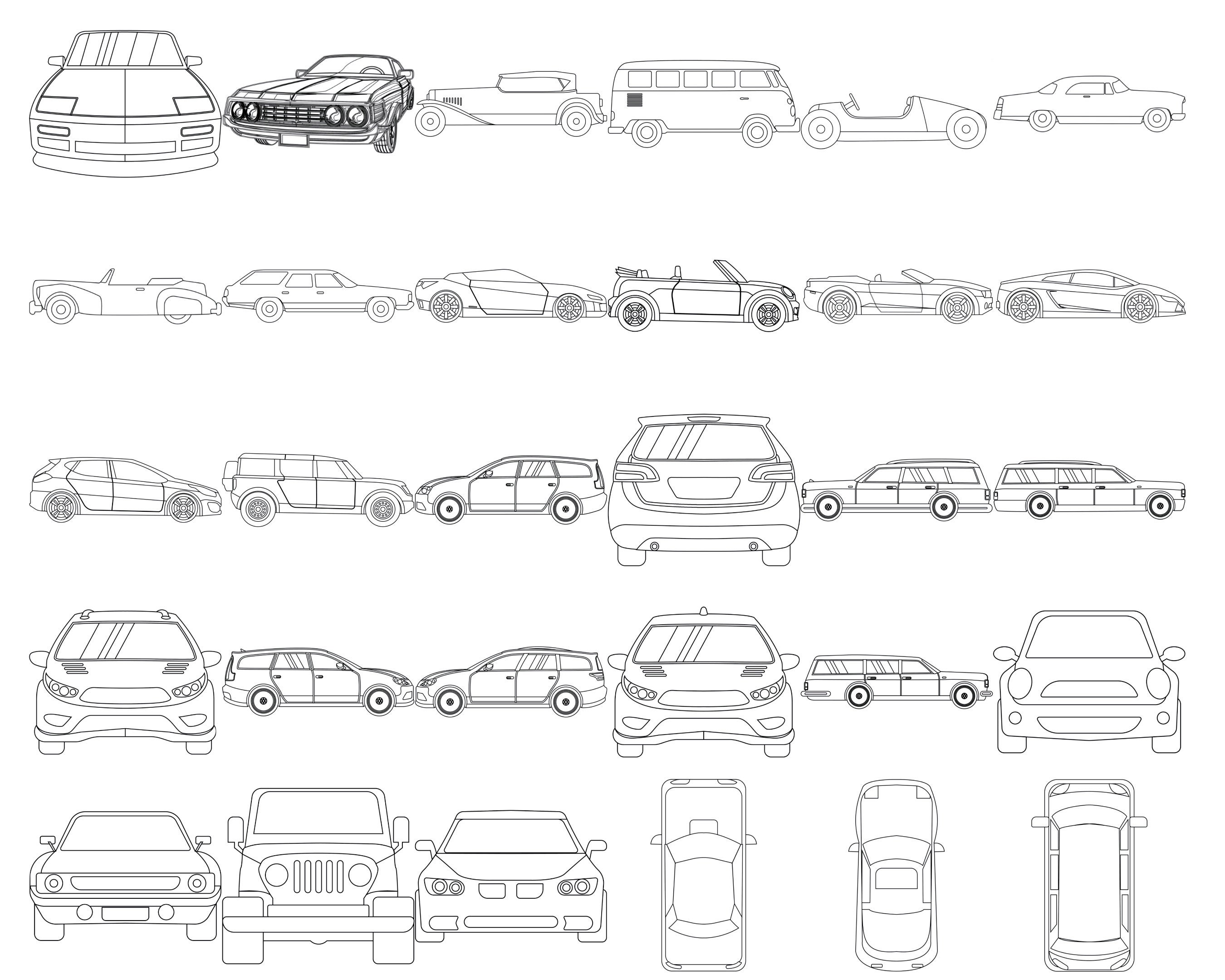 Cars Outlines Set 1 Procreate Brush Stamps, 30 Car Stamps - Etsy