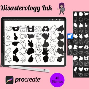 Cartoonhandschoenenset: 1 Procreate-penseelstempels, 40 cartoonhandstempels