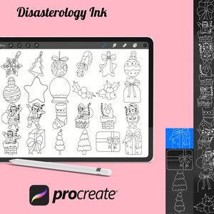 Zestaw stempli pędzlowych Procreate Christmas Winter Elements 15, 24 znaczki świąteczne