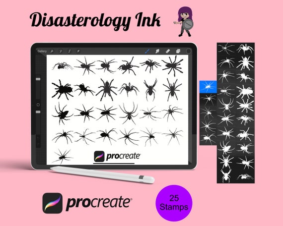 Spider Silhouette Halloween Procreate Brush Stamps, 25 Spider Silhouettes