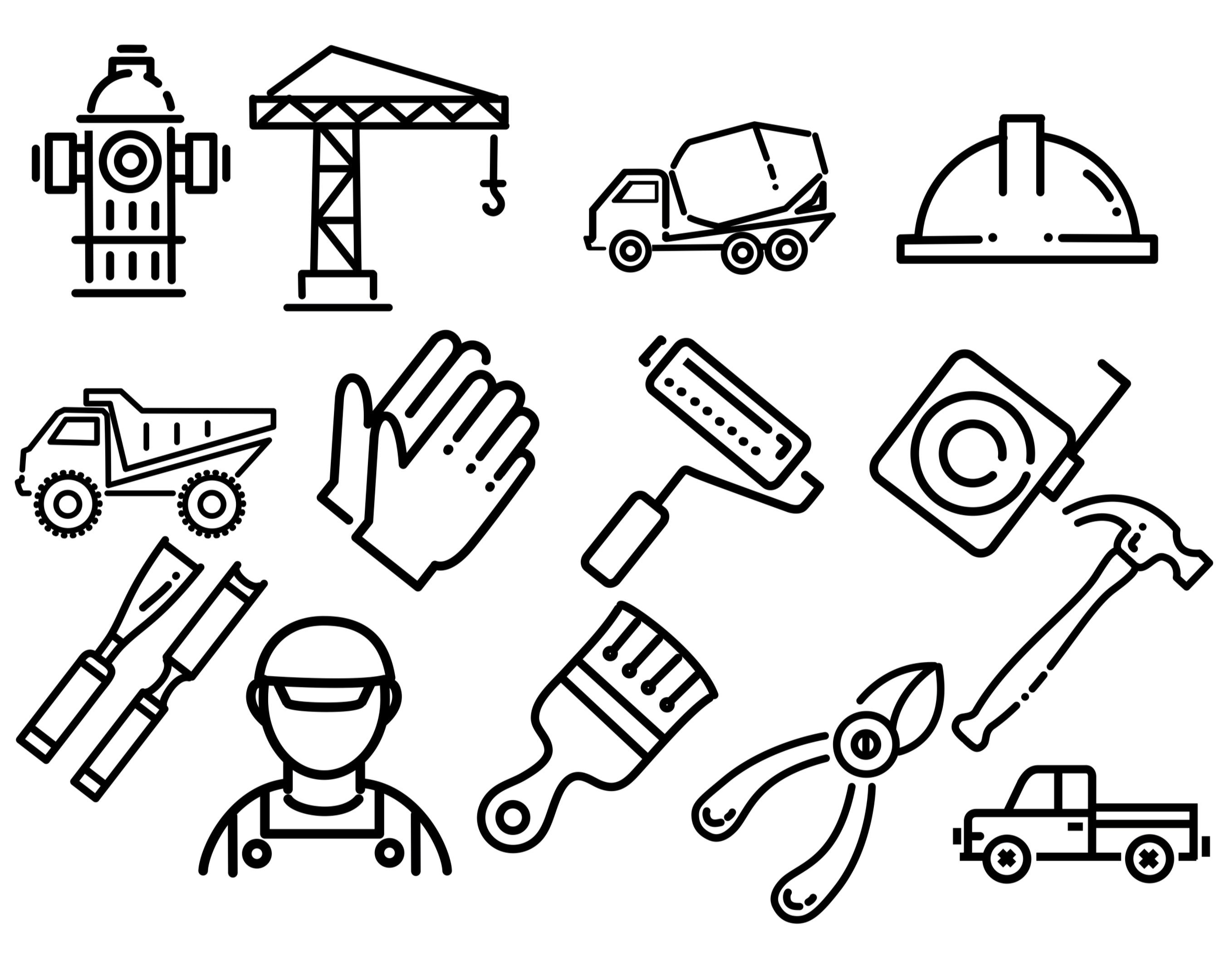 Construction Icons Outlines Set 1 Procreate Brush Stamps, 84 Icons - Etsy