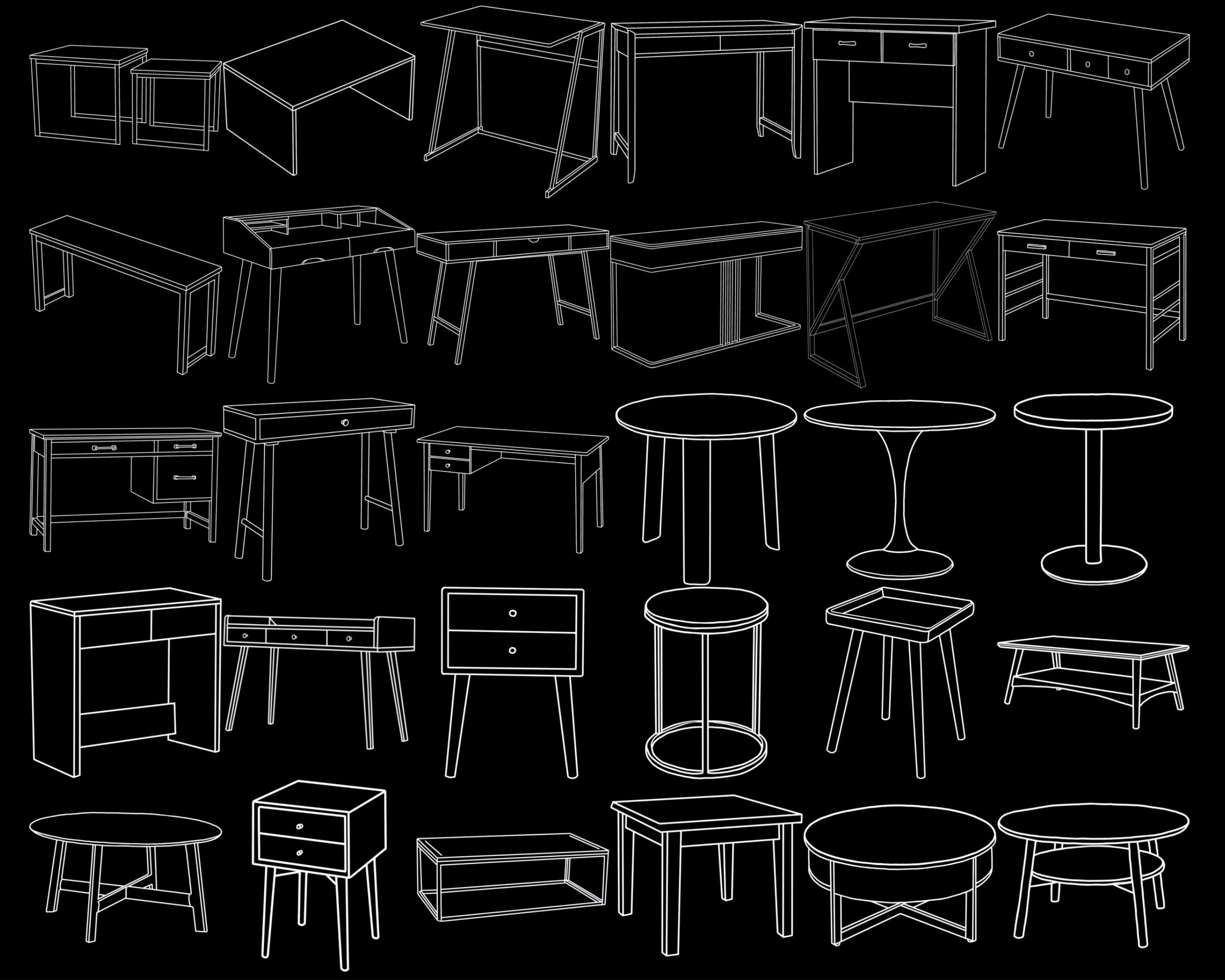 Desks, Tables & Furniture Set 1 Procreate Brush Stamps, 30 Furniture ...