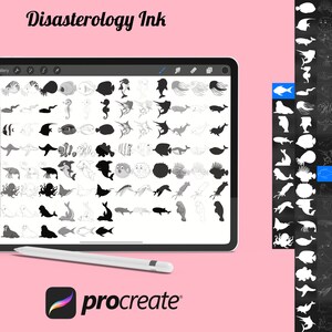 Cartoon Sea Animal, Outlines and Silhouettes Set 1 Procreate Brush Stamps, 90 Sea Animal Stamps