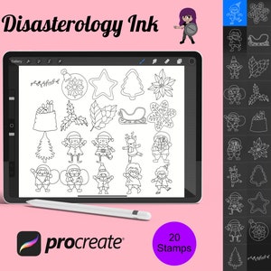 Zestaw stempli pędzlowych Procreate Christmas Winter Elements 5, 20 znaczków świątecznych