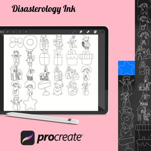 Zestaw stempli pędzlowych Procreate Christmas Winter Elements 14, 26 znaczków świątecznych