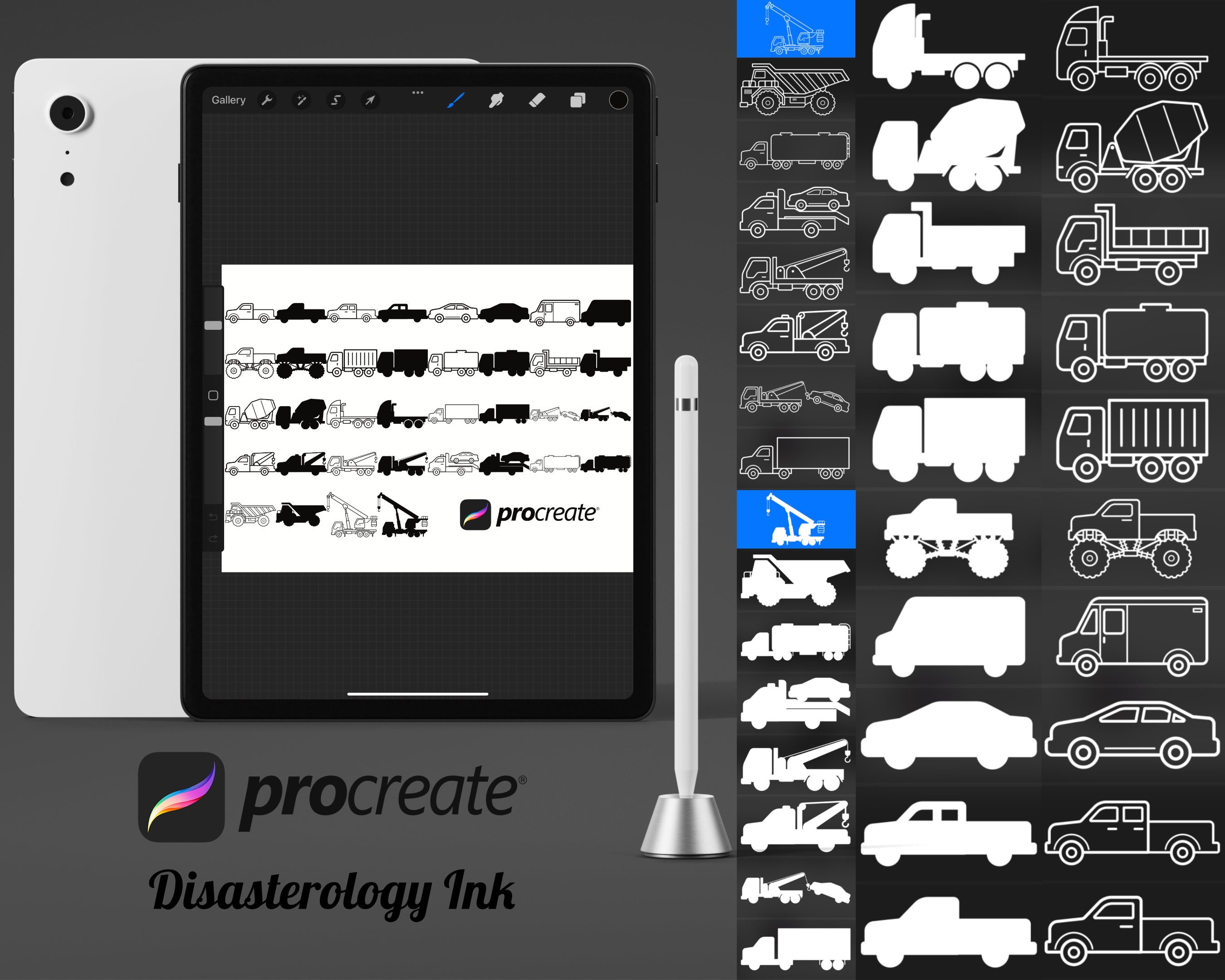 Construction Vehicles Outlines & Silhouettes Set 2 Procreate Brush ...