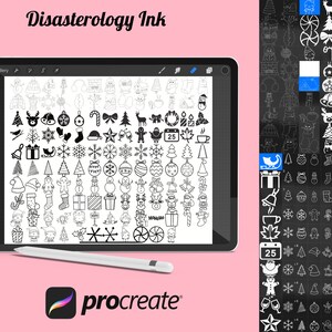 Zestawy stempli pędzlowych Procreate Christmas Winter Elements 1-4, 124 znaczki świąteczne