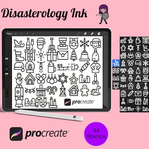 Boże Narodzenie Zima Clipart Ikony Procreate Brush Stamps Zestaw 2, 44 znaczki świąteczne