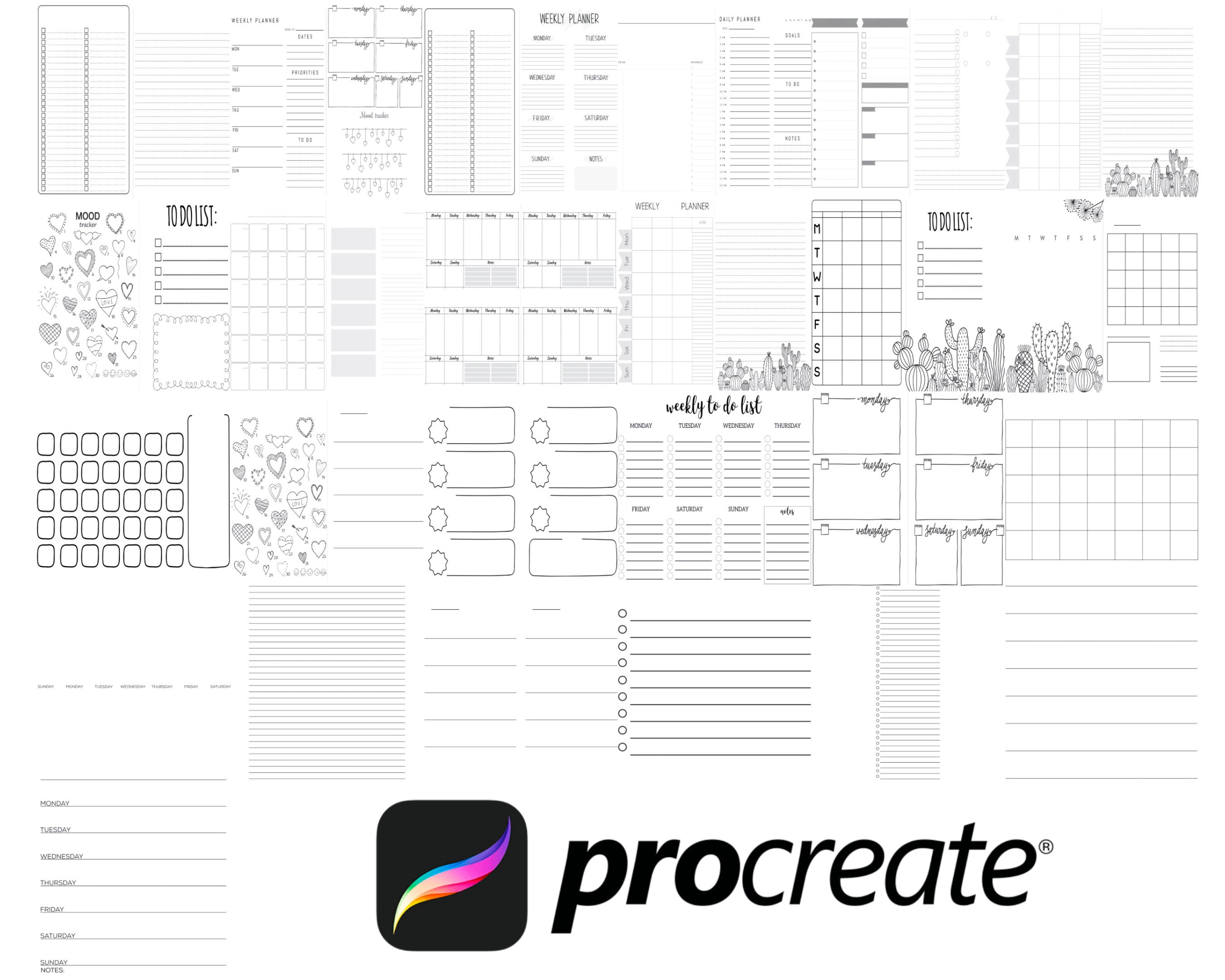 Digital Planner Guide Template Set 2 Procreate Brush Stamps, 25 Planner ...