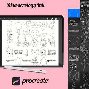Zestaw stempli pędzlowych Procreate Christmas Winter Elements 16, 29 znaczków świątecznych