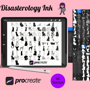 Cartoon Dogs, Outlines and Silhouettes Set 3 Procreate Brush Stamps, 90 Cartoon Dogs