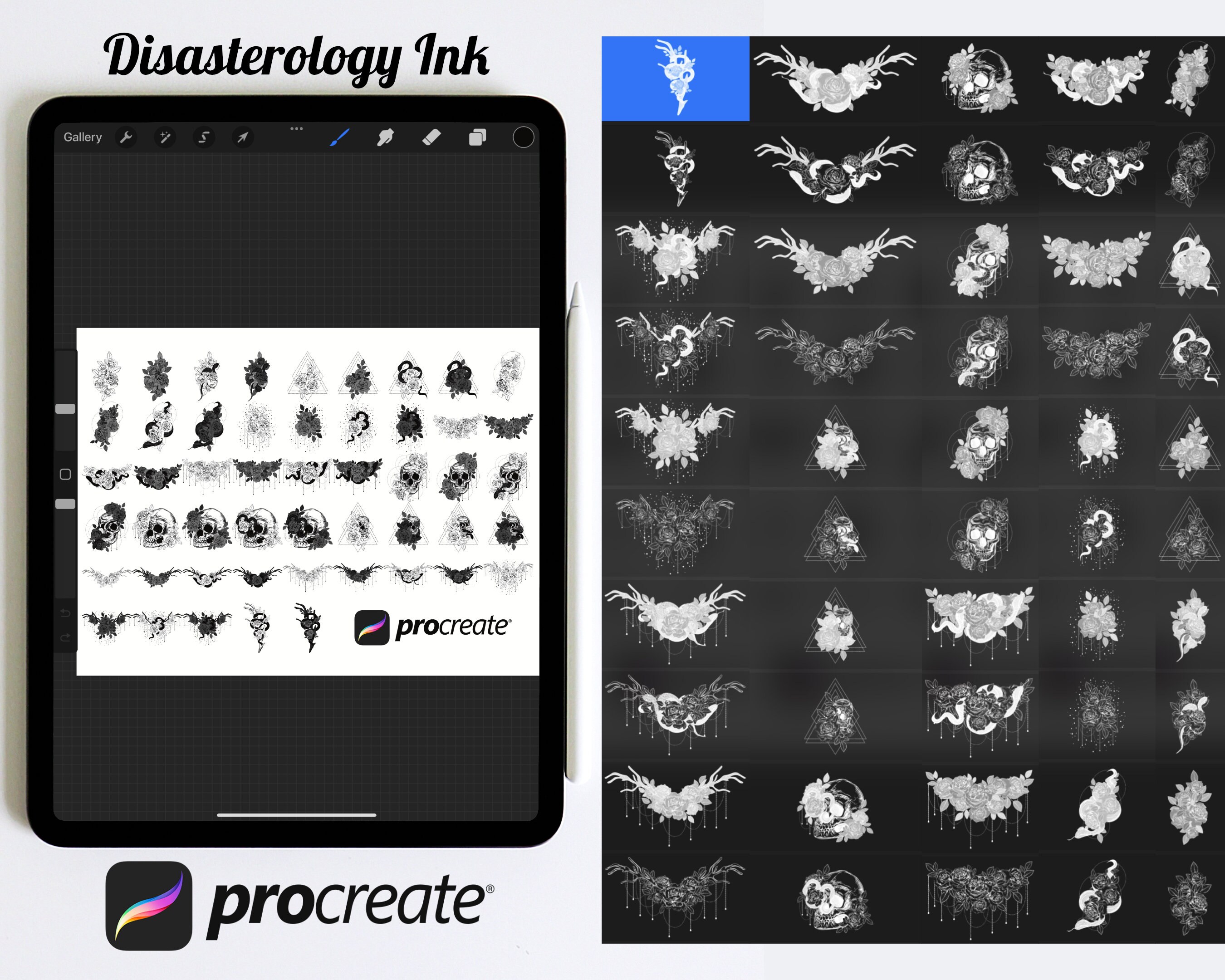 Gothic Vintage Tattoos Set 1 Procreate Brush Stamps, 50 Flash Tattoos ...