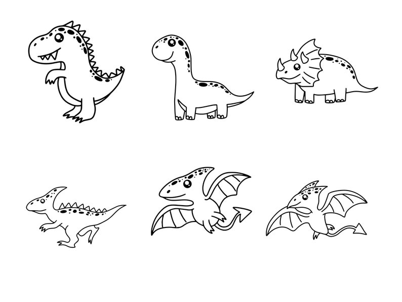 Cartoon Dinosaurs Outlines Set 1 Procreate Brush Stamps, 30 Dinosaur ...