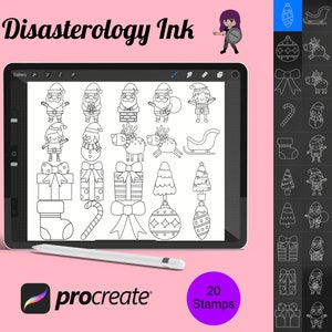 Zestaw stempli pędzlowych Procreate Christmas Winter Elements 6, 20 znaczków świątecznych