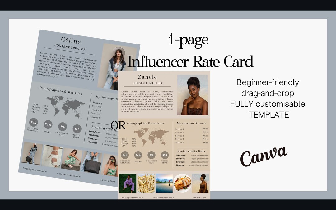 Editable Influencer Rate Card Influencer Rate Sheet Price - Etsy