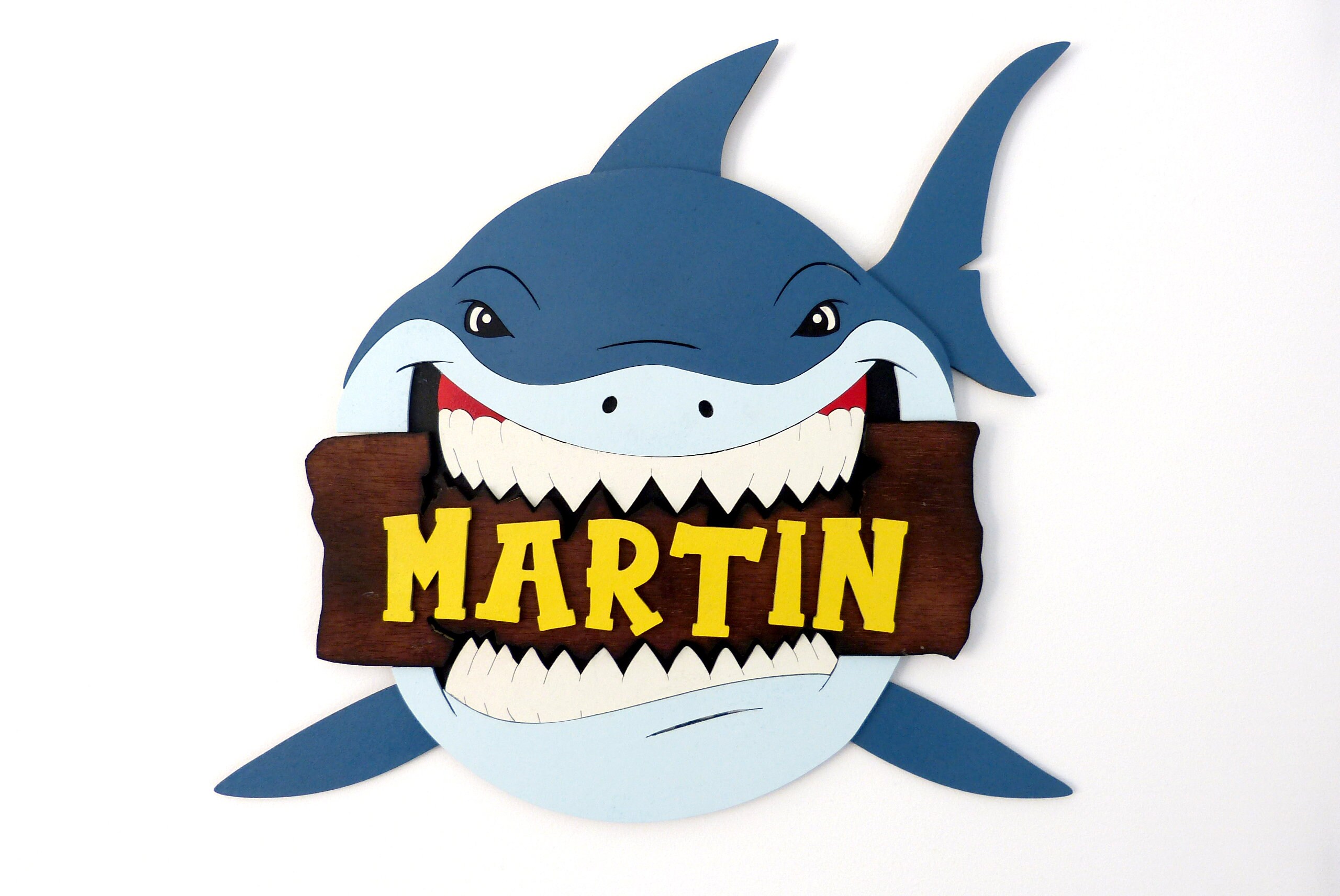 Décoration en Bois Pancarte Requin Personnalisée avec Prénom Enfant