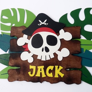 Decorazione in legno personalizzato segno pirata con nome bambino