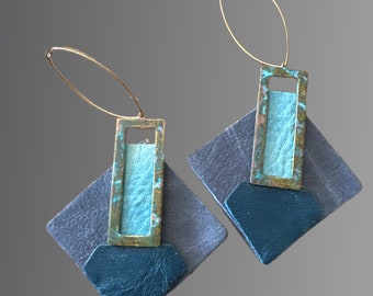 One of a Kind, Genuine Leather Statement Earrings