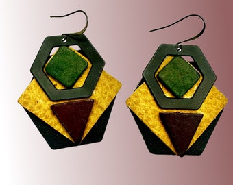One of a Kind, Genuine Leather Statement Earrings