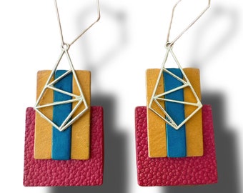Hand dyed, One of a Kind, Leather Statement Earrings