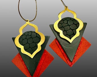 One of a Kind, Genuine Leather Statement Earrings