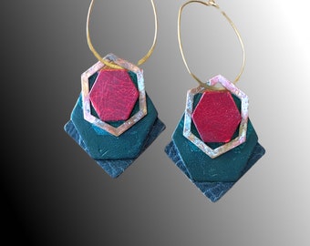 Hand dyed, One of a Kind, Leather Statement Earrings