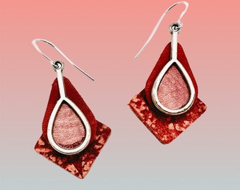 One of a Kind, Hand Dyed Genuine Leather Statement Earrings