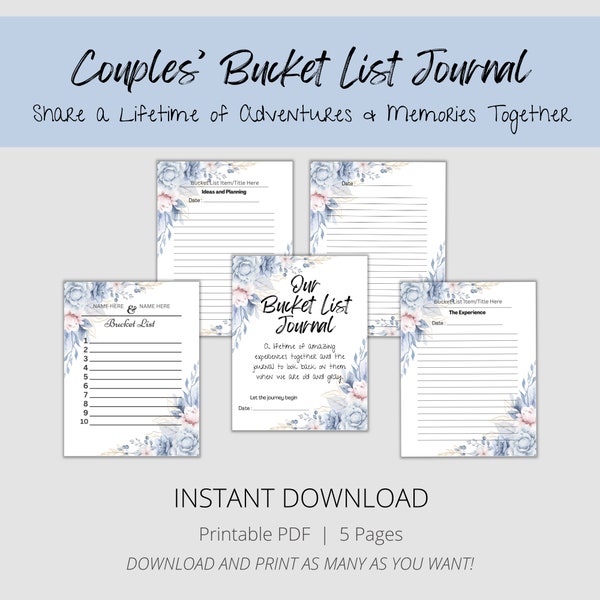 Couples' Bucket List Journal Keepsake Book Memoir Plan Record Adventures, Trips and Life Experiences Valentines Wedding Anniversary Romantic