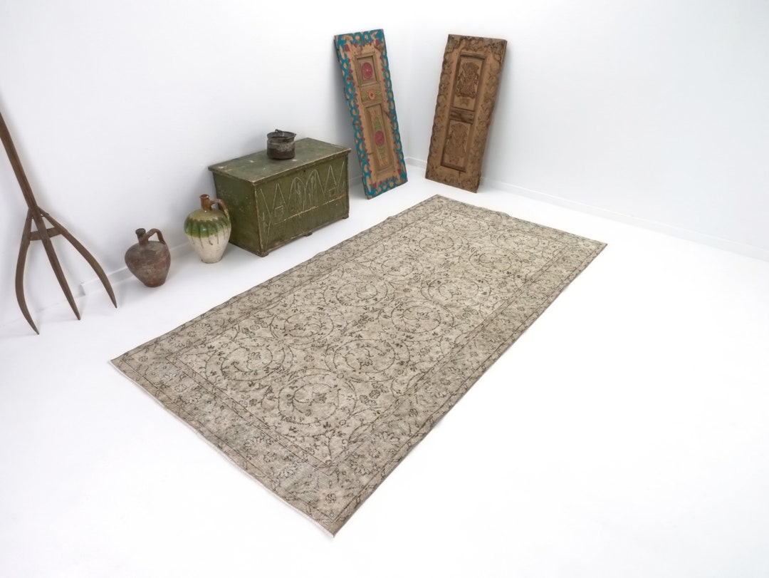 Oushak Bohemian Rug 4x9, Area Living Room Beige Rug 4x9, Handmade ...