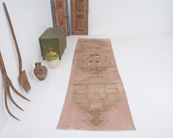 Turkish Handmade Runner Rug, Vintage Antique Runner Rug, Oushak Faded Runner Rug, Hallway Runner, Scandinavian Rug, Runner Rug 3x11, 13872