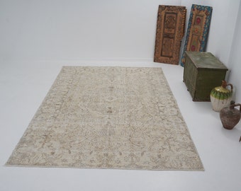 Turkish Handmade Rug, Vintage Oushak Rug, Area Antique Rug, Neutral Floor Rug, Scandinavian Rug, Kid Room Rug, Carpet Rug, Rug 6x10, 13344