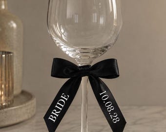 Personalised Satin Ribbon Bow / Custom Wedding Ribbon /Name Ribbon for Glasses ,