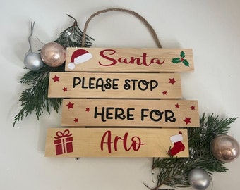 Personalised Santa Stop Here Sign, Father Christmas Door Hanger, Christmas Eve Sign, Kids Xmas Eve Box Gift, Christmas Eve gifts,