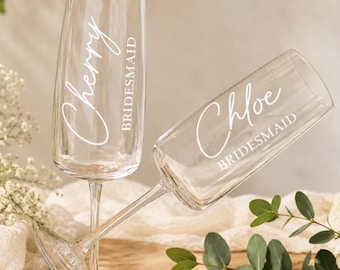 Personalised Wedding Champagne Glasses, Wedding Glasses, Bridal Party