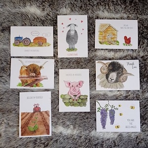 Farmyard Cards | Birthday Cards | Thank you Cards | Highland Cows | Sheep | Pig | Chicken | Notecards | Bees | Positivity